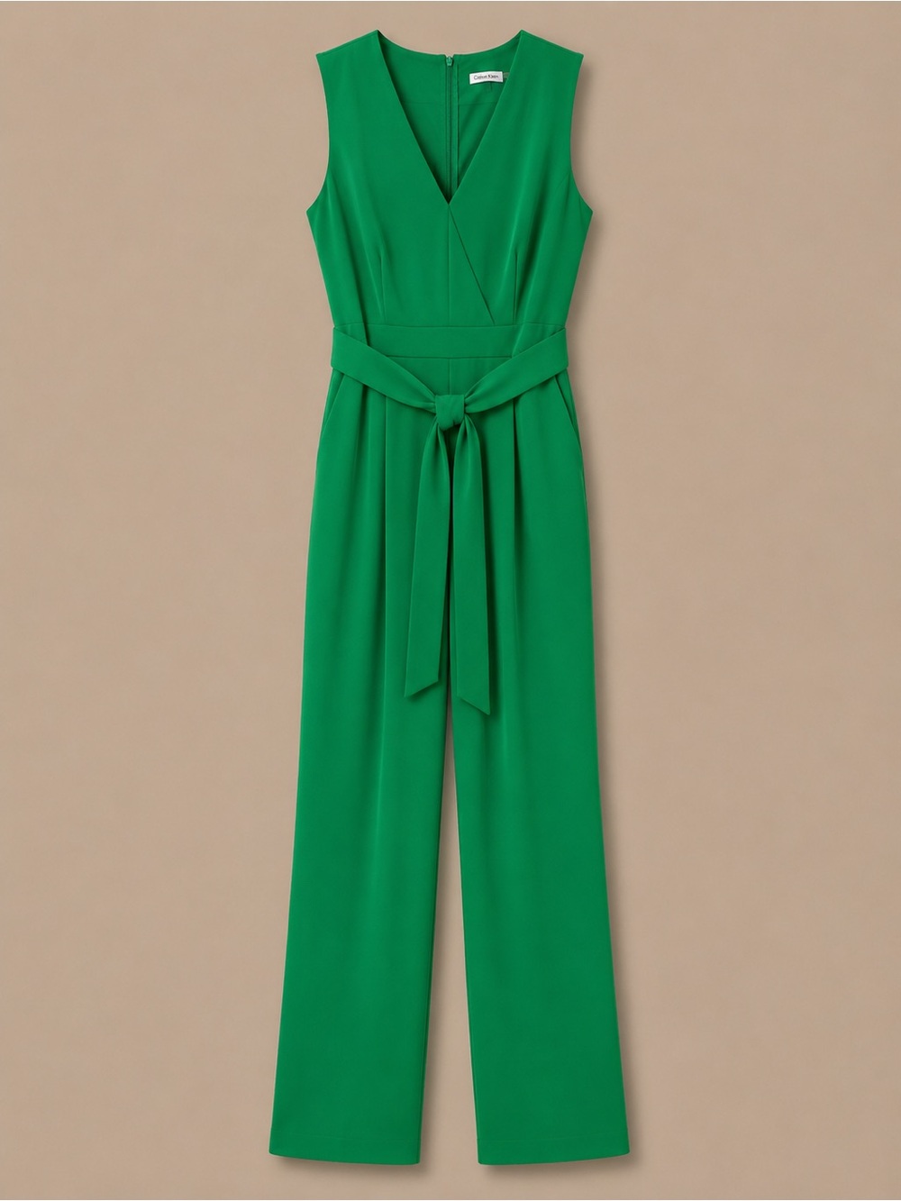 ANTONIO MELANI Emerald Green Sleeveless V-Neck Jumpsuit with Waist Tie